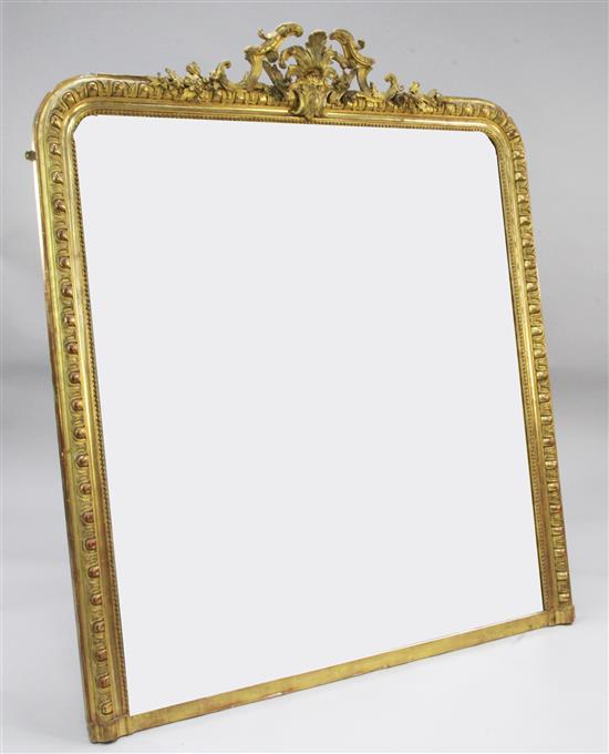 A Victorian giltwood and gesso overmantel mirror, W.4ft 6in.